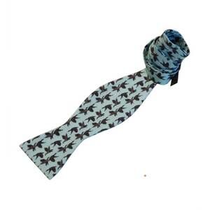 NEW LAURA PARK men's silk bow tie in mallards aqua